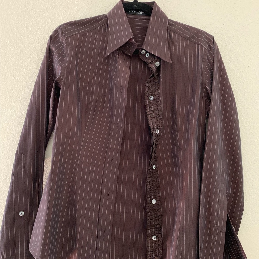 Dolce & Gabbana brown pinstripe fitted button down